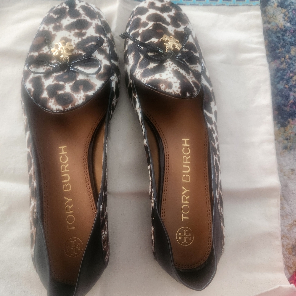 Tory Burch Brown and White Loafers